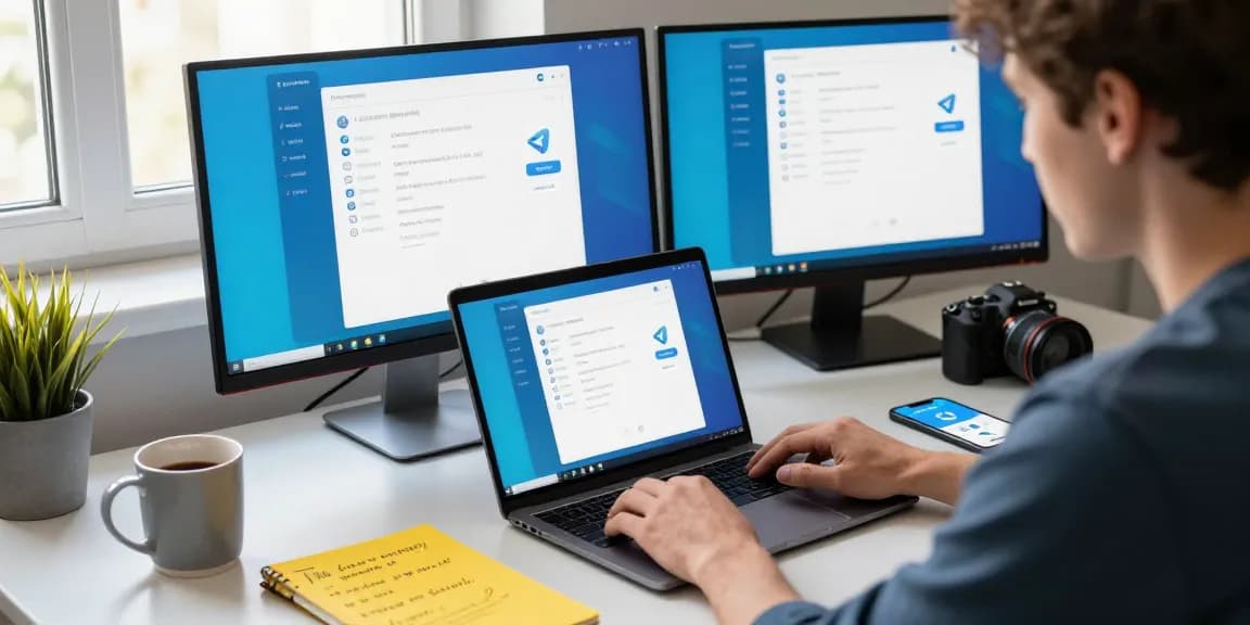Configuring Telegram Chinese language settings on a modern tech workspace.