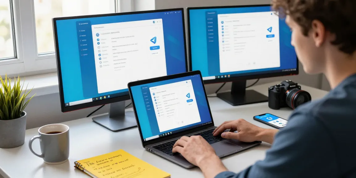 Configuring Telegram Chinese language settings on a modern tech workspace.