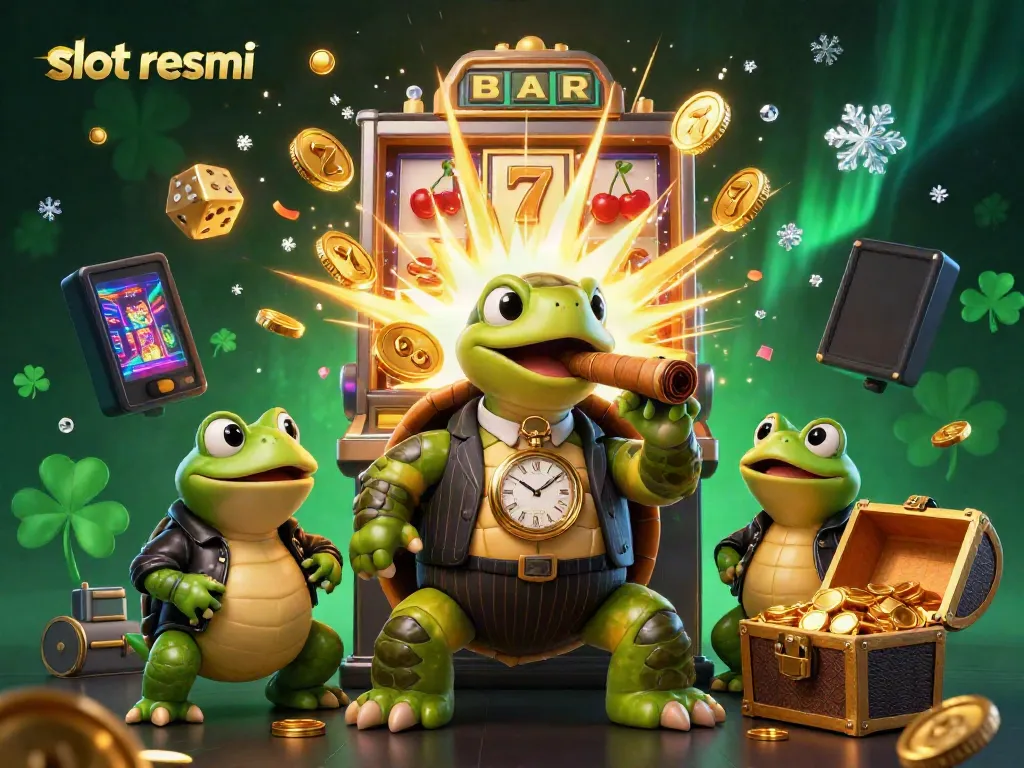 Experience thrilling wins with slot resmi as a massive turtle and bullfrogs celebrate a jackpot explosion.