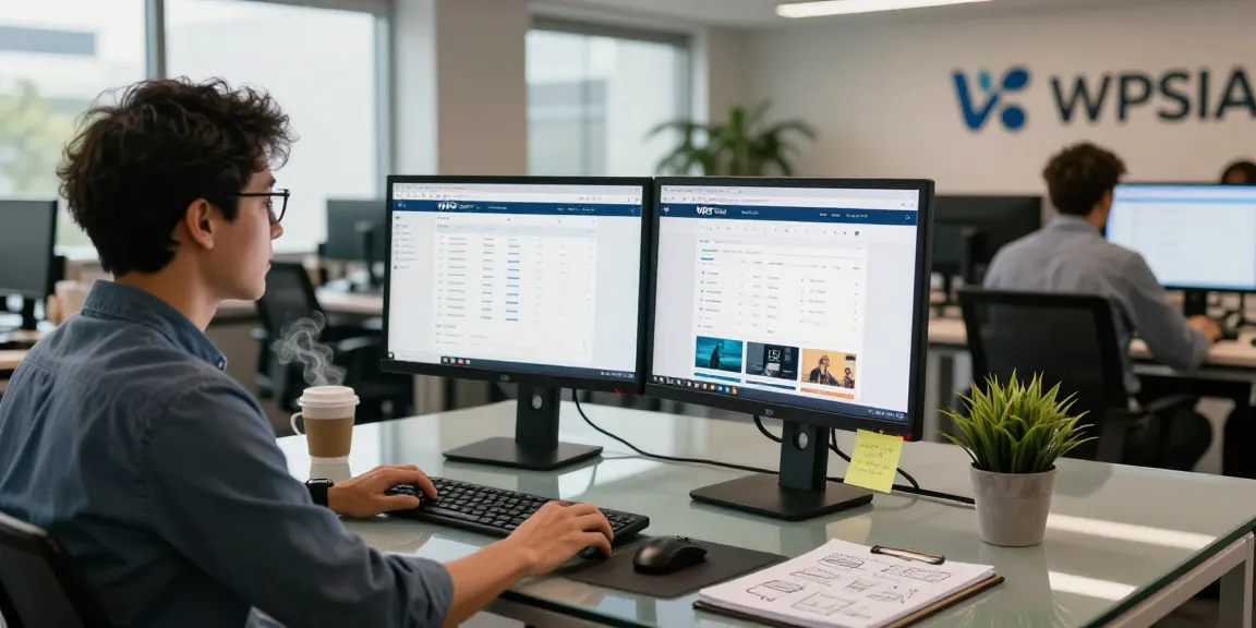 Engaged professional navigating the WPS Official Website in a contemporary office environment with productive elements.